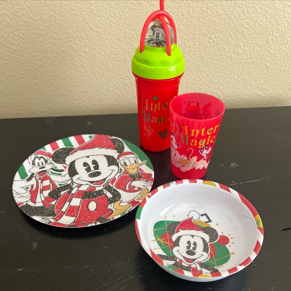EUC Disney Store Zack Kids Mickey And Friends Winter Magic Dinnerware Set